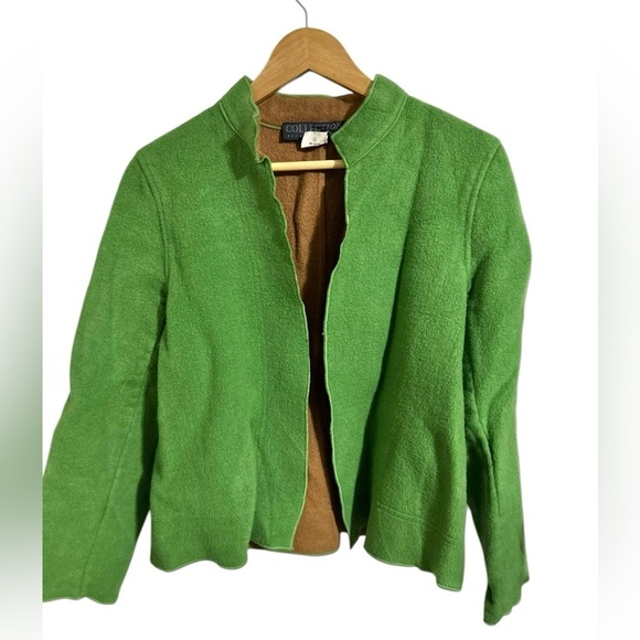 Vintage Harve Bernard Collection Wool Blend Open Front Jacket Green Cardigan 12 - Picture 1 of 5